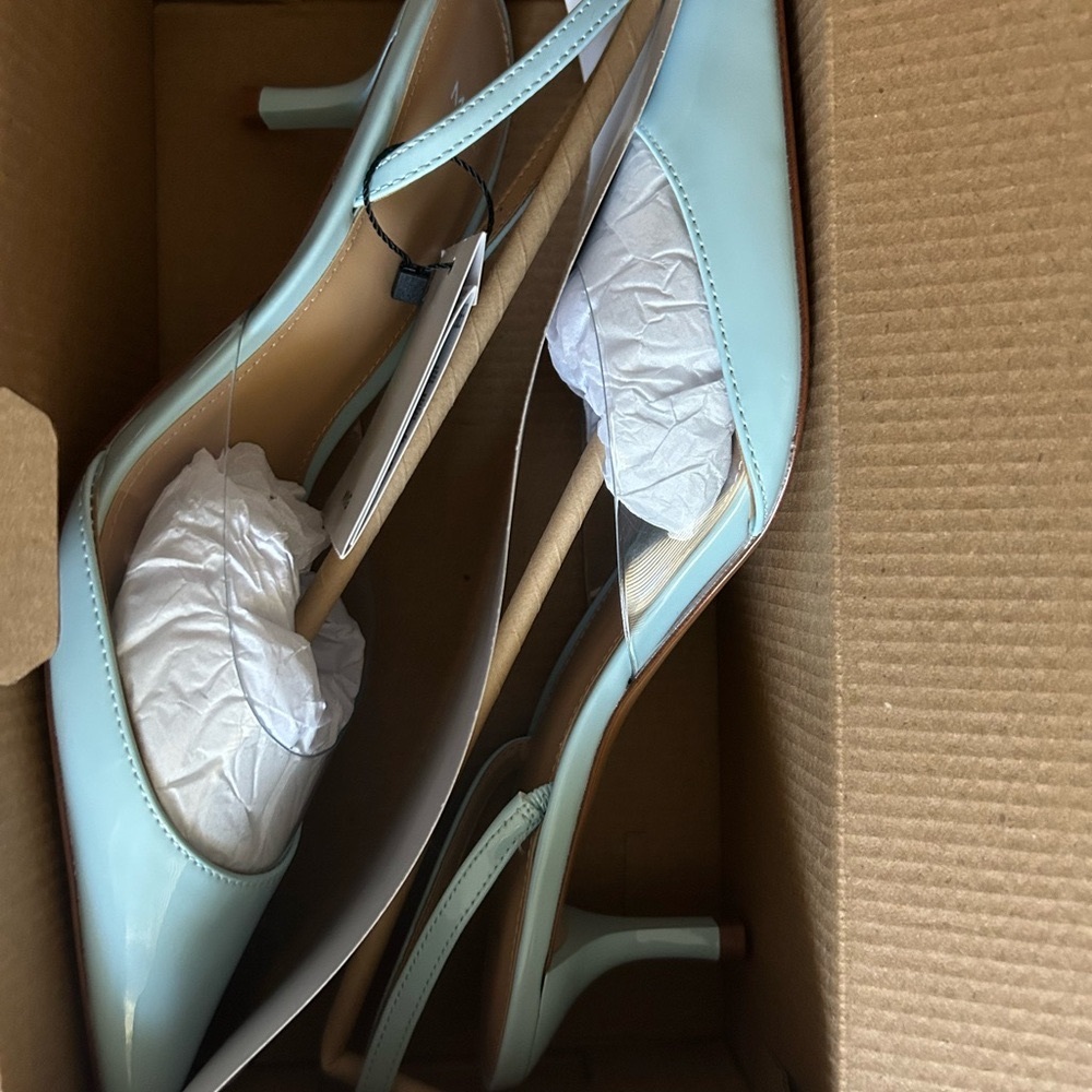 Mango Women's Light Blue Vinyl Heels